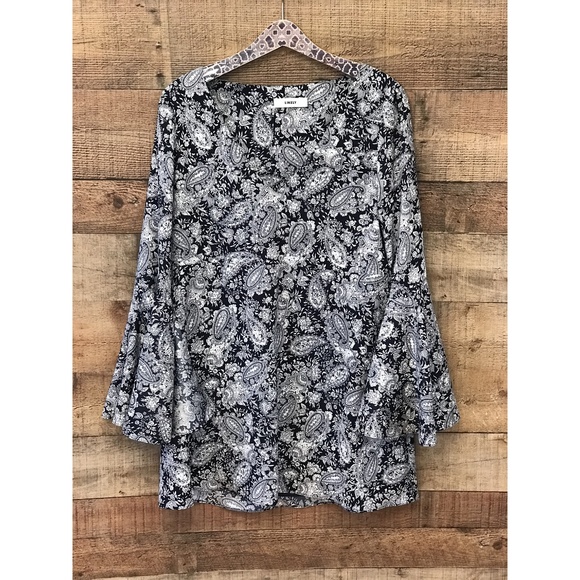 Likely Navy White Paisley Dress Bell Sleeves Mini - Picture 2 of 7